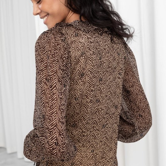 Other Stories Sheer Coffee Bean Print Wrap Blouse - Picture 8 of 8